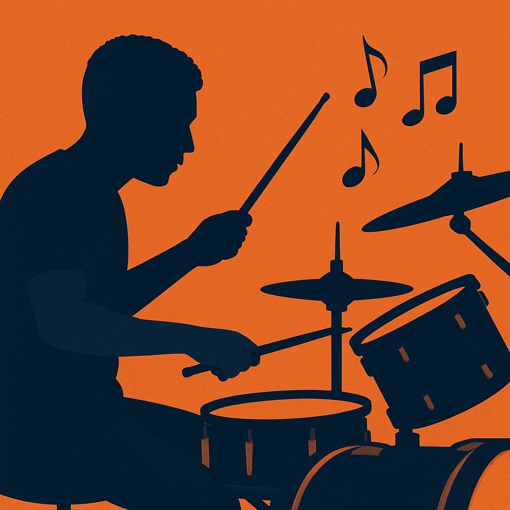 Illustration de la silhouette d'un batteur en train de jouer